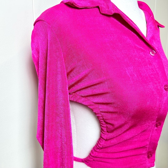 Shein Pink Button Down Crop Top M - Picture 4 of 7